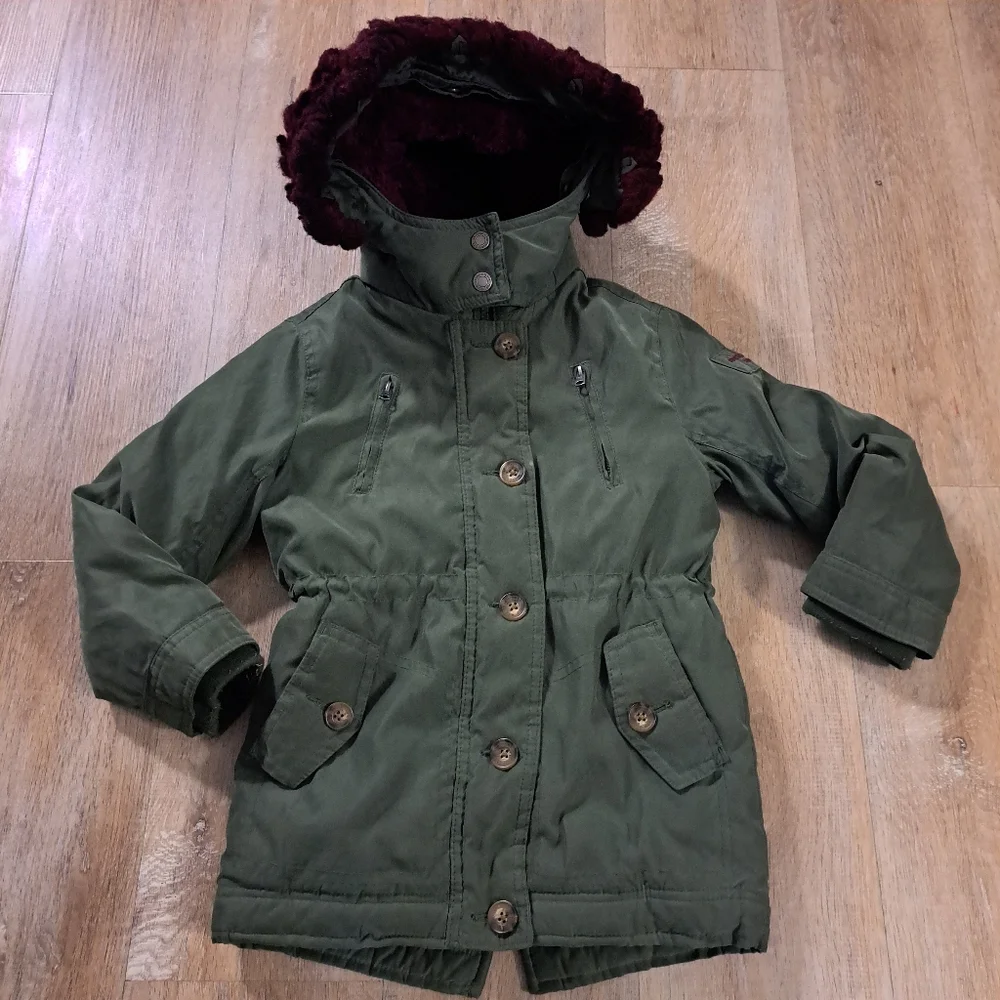 Abercrombie & Fitch Kid's Olive Green Hooded Puffer Jacket Girl's Size 5/6